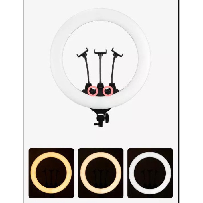 Đèn Livestream size 54 cm + chân 2m1+điều khiển+3 kẹp điện thoại, hỗ trợ chụp ảnh make up trang điểm nhiều chế độ sáng