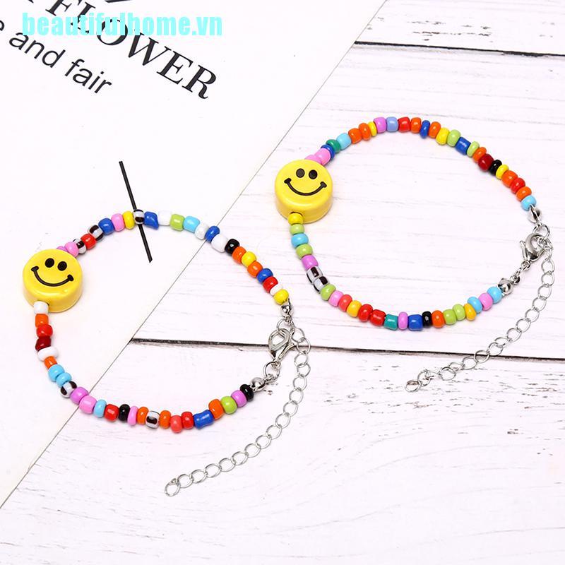 Vòng Tay Chuỗi Hạt Nhiều Màu Mặt Cười Phong Cách Boho