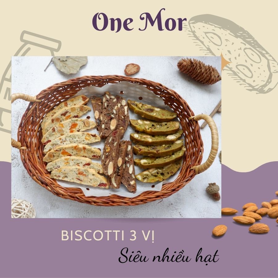 Bánh ăn kiêng biscotti mix 3 vị cacao vani matcha bổ sung dinh dưỡng cho ngày dài - ONEMOR