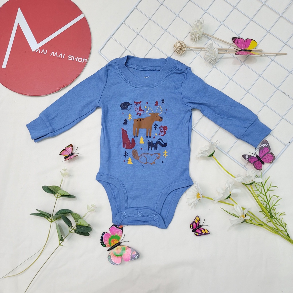 (12-18M chọn màu- trai) Body chip TAY DÀI xuất dư cổ tròn, cổ đáp vai cho bé gái- Bộ liền thân, BODYSUIT cho bé