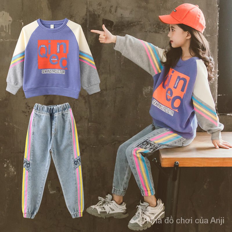 Red Autumn Girl New Style Korean Fashion Casual Sports Kids Rainbow Tide Sweaters