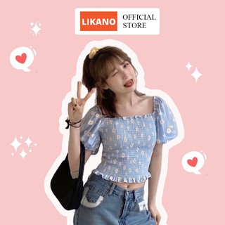 Hàng Áo croptop trễ vai hoa nhí 6 màu nhún eo likano crt32 xuất khẩu