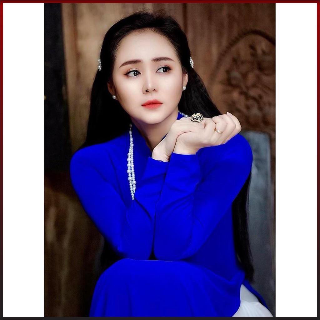 Áo dài màu Xanh coban 4 tà trơn truyền thống, Lụa dày dặn, co giãn 4 chiều giá rẻ tận xưởng Áo dài Ngọc Trang