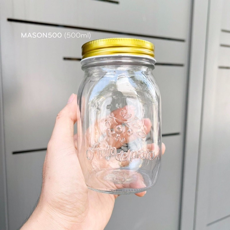 HỦ THUỶ TINH MASON 1lít  NẮP NHÔM VÀNG IN HOA