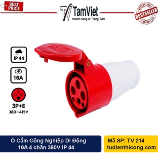 Ổ cắm di động công nghiệp 16A  4 chân điện áp 380V màu đỏ, ổ điện cái mua nhiều giá tốt