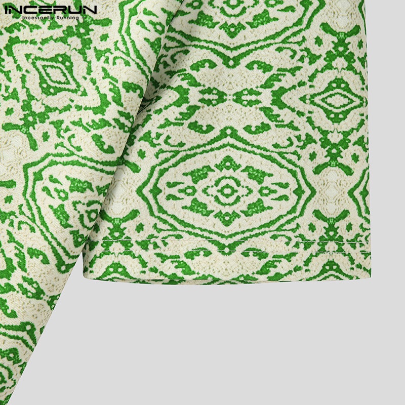 INCERUN Áo Thun Nam Tay Ngắn In Hoa Thời Trang