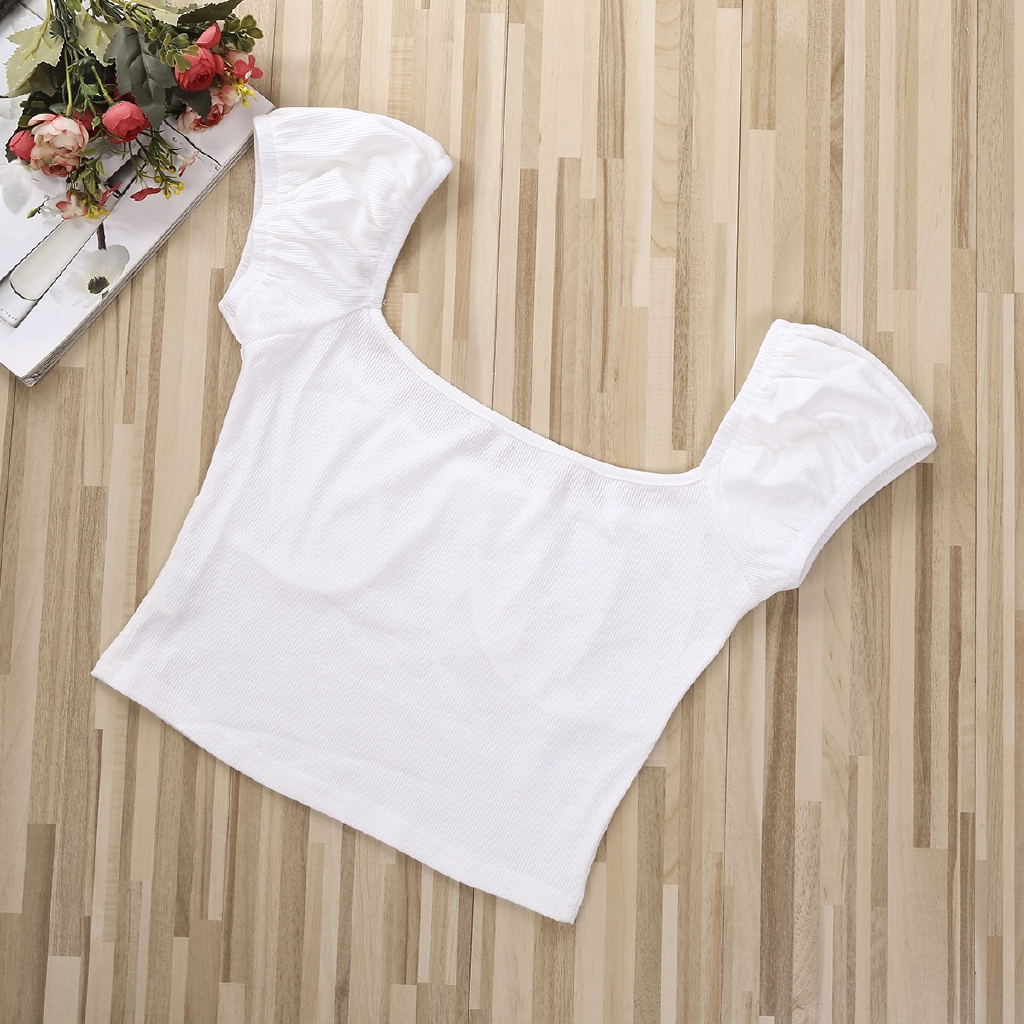 Áo Nữ Tay Ngắn Cổ Vuông Phối Nơ Thời Trang | BigBuy360 - bigbuy360.vn