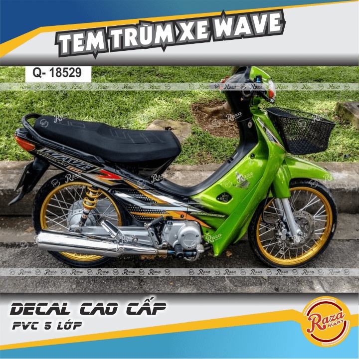 Tem Trùm xe Wave nhỏ, Wave ZX, Wave đời đầu màu xanh đen | Decal PVC 5 lớp cao cấp | Mã tem: WAV 1028