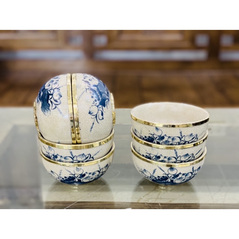 Bát Rạn Bọc Đồng Hoạ Tiết Hoa Sen