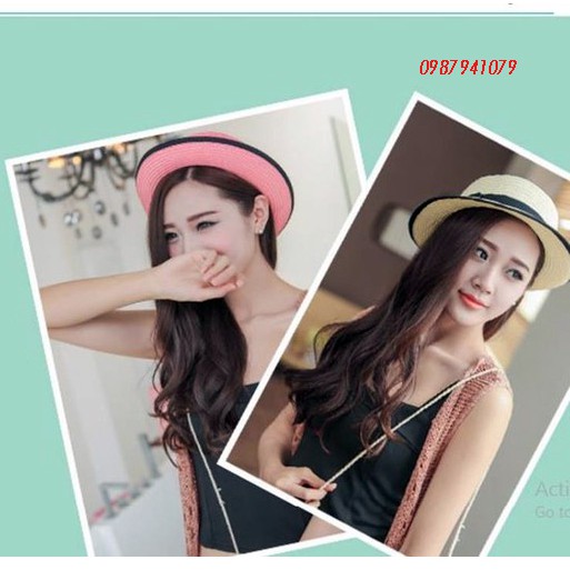 Mũ cói viền đen Hàn quốc