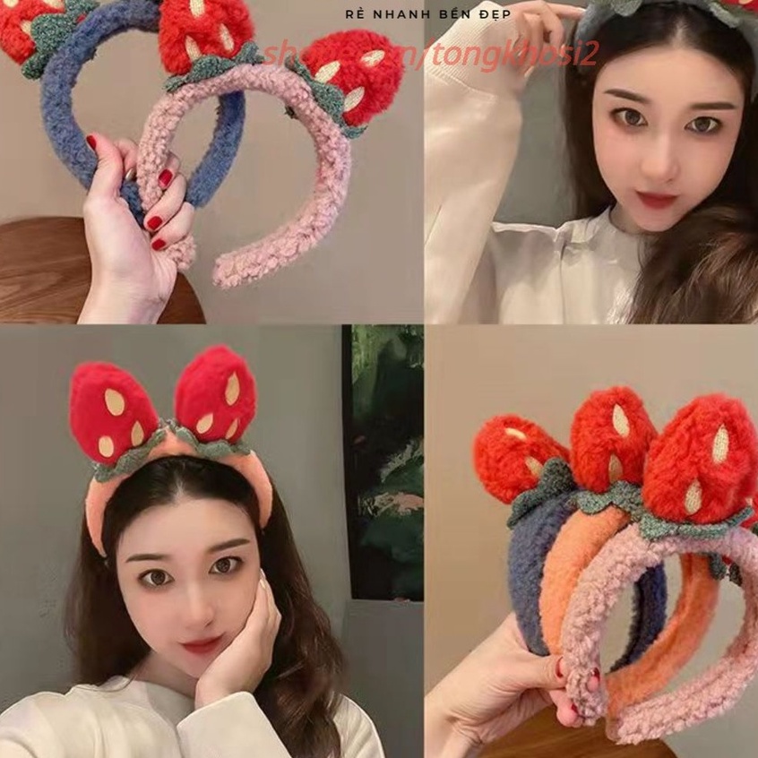 Băng Đô Cài Tóc Bằng Vải Bông Mềm Mại Họa Tiết Dâu Tây Nhiều Màu Sắc Bờm Cài Tóc Phong Cách Hàn Quốc Cho Nữ - #bangdo