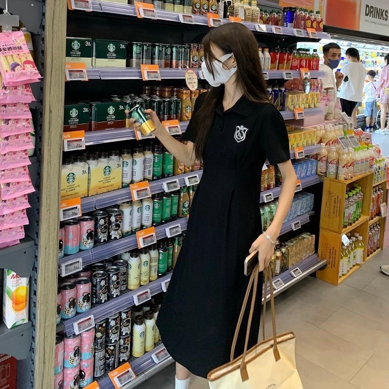 Váy đầm cổ POLO xếp ly eo dáng chữ A tay ngắn nhiều kiểu mùa hè phong cách Hàn Quốc
