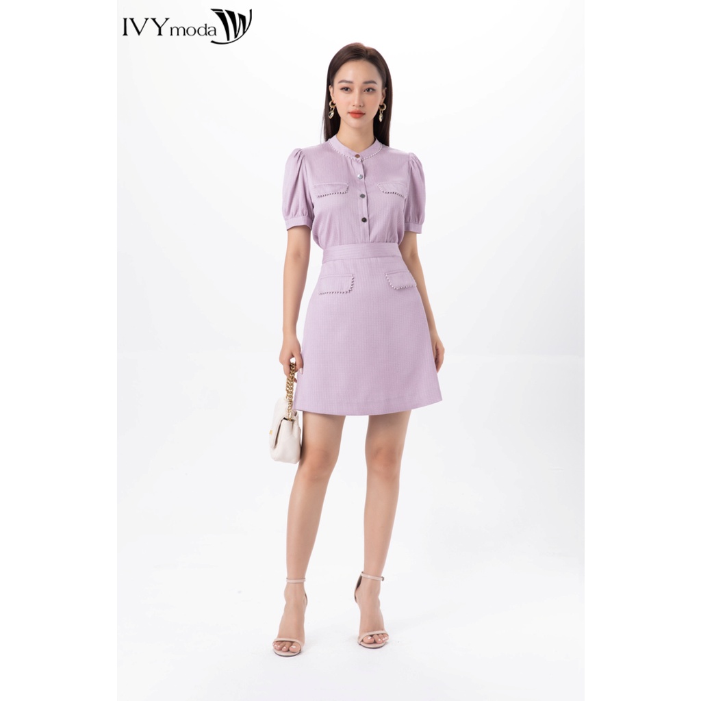 Bộ lụa dập áo kèm chân váy nữ IVY moda MS 16B9239