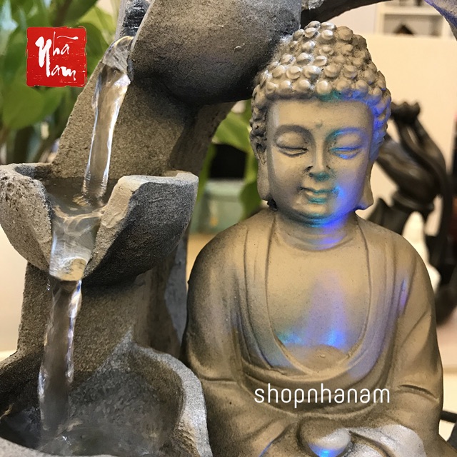 Thác nước phong thủy để bàn đức phật tổ như lai tọa thiền đài sen