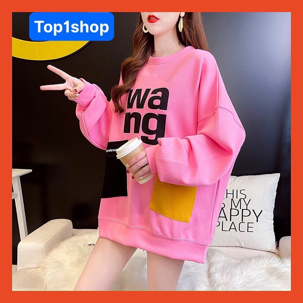 Áo Sweater nữ WANG tay dài form rộng thiết kế hai túi trước phối màu phong cách Hàn Quốc,chất liệu nỉ bông cao cấp 2022 | BigBuy360 - bigbuy360.vn