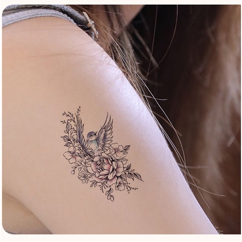 Hình xăm chim chóc hoa lá d05 size nhỏ &lt; 10x6cm. Tatoo dán tạm thời