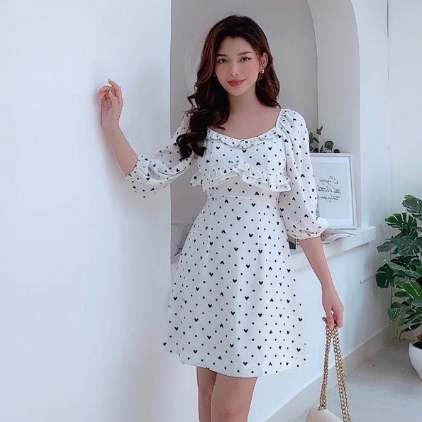 Đầm đi tiệc họa tiết chấm bi tay lỡ xinh đẹp sang trọng dành cho nữ
