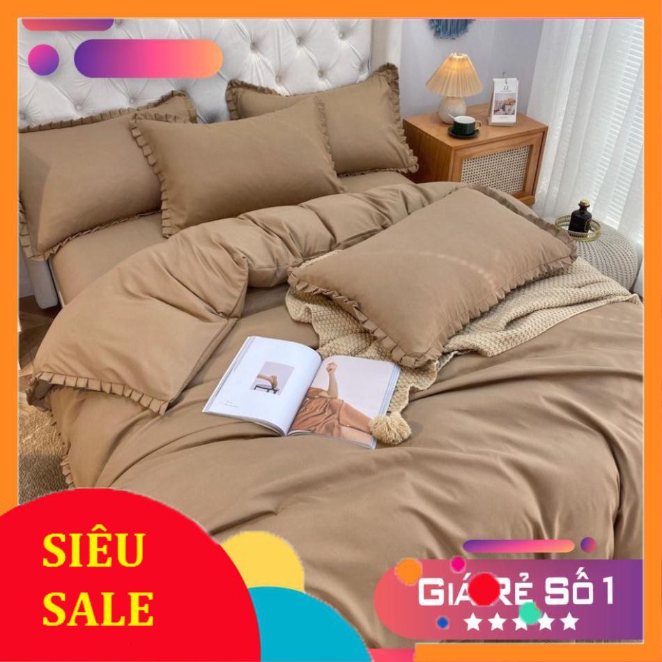 Bộ chăn ga Cotton Tici phối bèo bộ chăn ga Hàn Quốc đủ màu đủ size miễn phí bo chun_hàng không kèm ruột