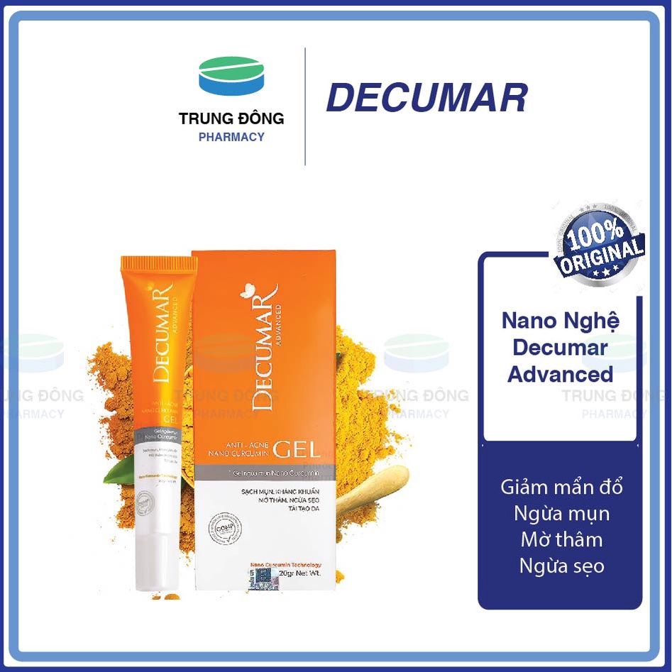 Gel ngừa mụn Nano Nghệ Decumar Advanced 20gr, hết sẹo thâm hiệu quả gấp 7500 so với kem Nghệ thường-Trung Đông Pharmacy