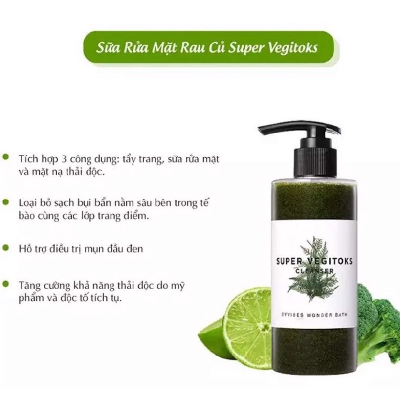 Sữa Rửa Mặt Thải Độc Rau Củ Quả Super Vegitoks Cleanser Byvibes Wonder Bath 300ml Hàn Quốc Chính Hãng