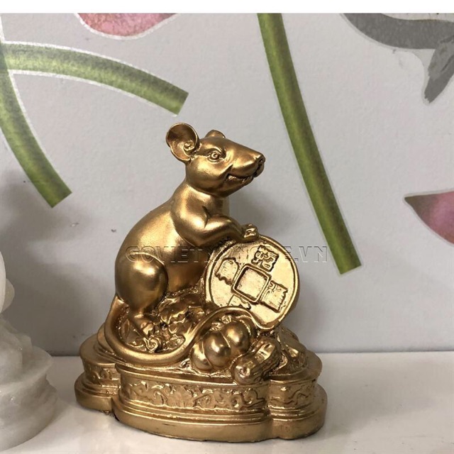 Tượng đá trang trí Chuột phong thuỷ - 3 Màu Đá Trắng - Màu Nhũ Vàng - Màu Đen - Cao 11cm | BigBuy360 - bigbuy360.vn