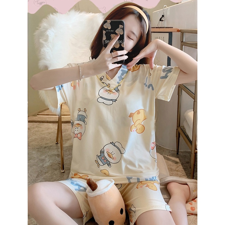 Đồ bộ ngủ đùi mặc nhà Set Đồ nữ Bộ Đồ Ngủ dễ thương nhiều họa tiết - Bộ pijama hè chất thun sữa mềm mại