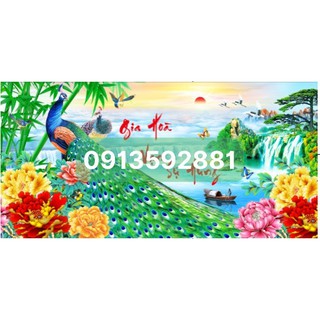 Tranh đính đá gia hòa vạn sự hưng chim công dream valley D9759