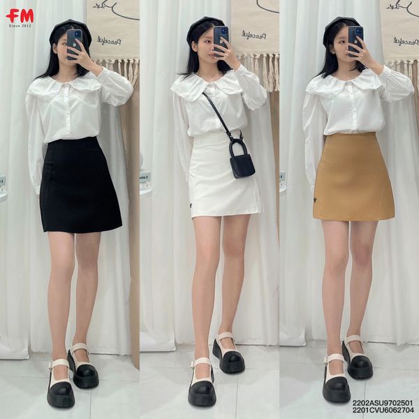 Chân Váy Ngắn fmstyle shop Chữ Ôm Lưng Cao Đính Charm Chân Váy Ngẵn Chữ A Dáng Công Sở 220331031