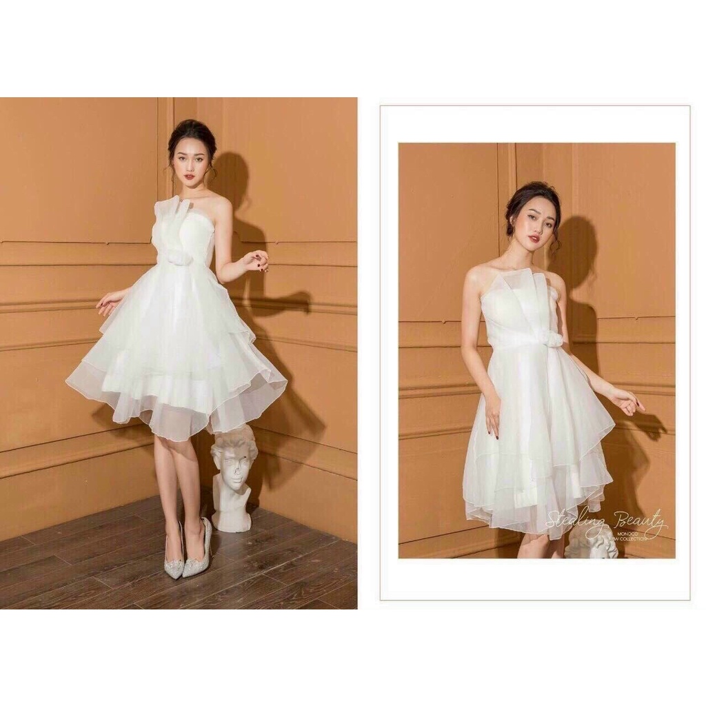 Đầm xòe lưới cúp ngực xếp ly có mút ngực