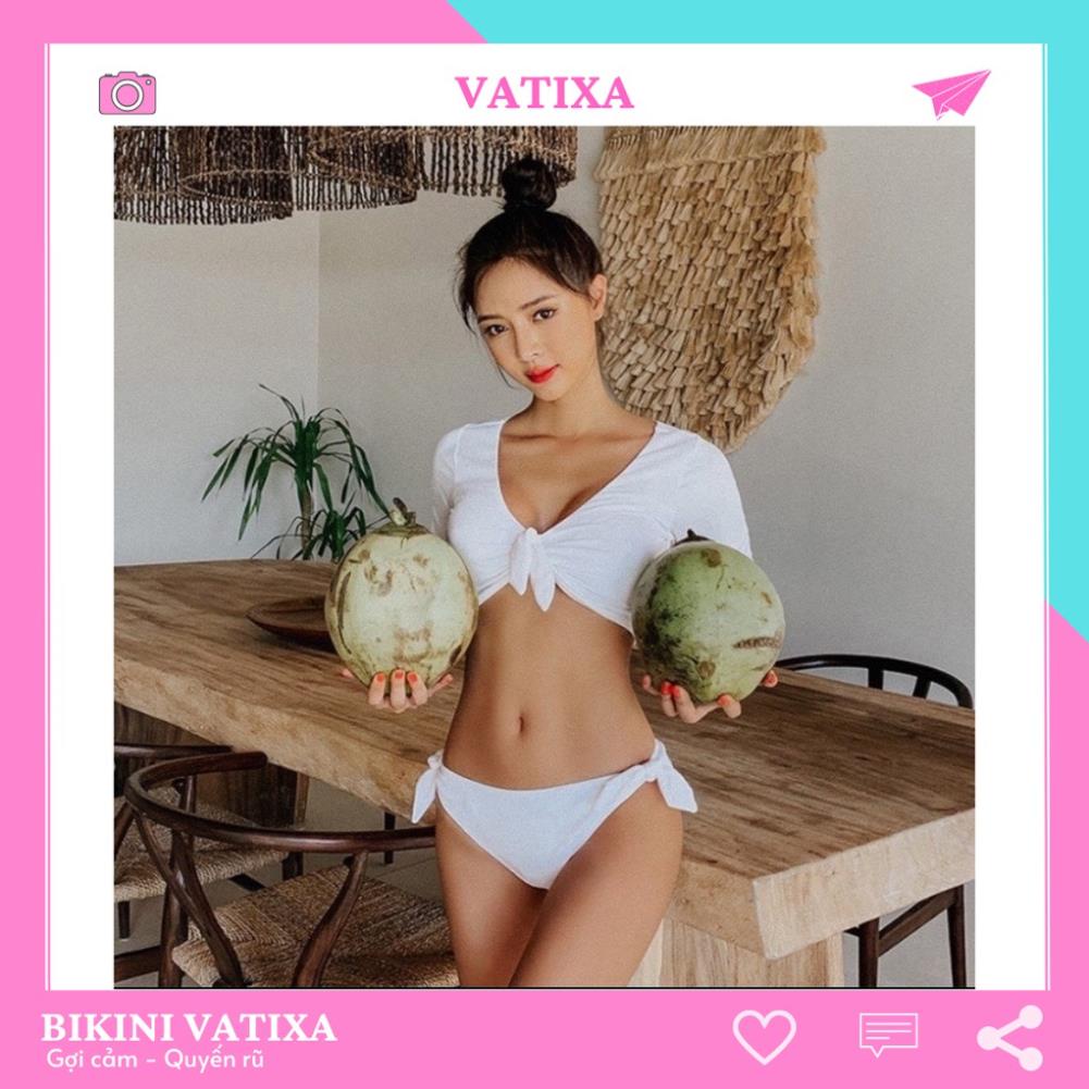 Bikini 2 mảnh màu trắng áo tay dài cột nơ mix quần chip sexy cá tính VATIXA BKN55 🥇