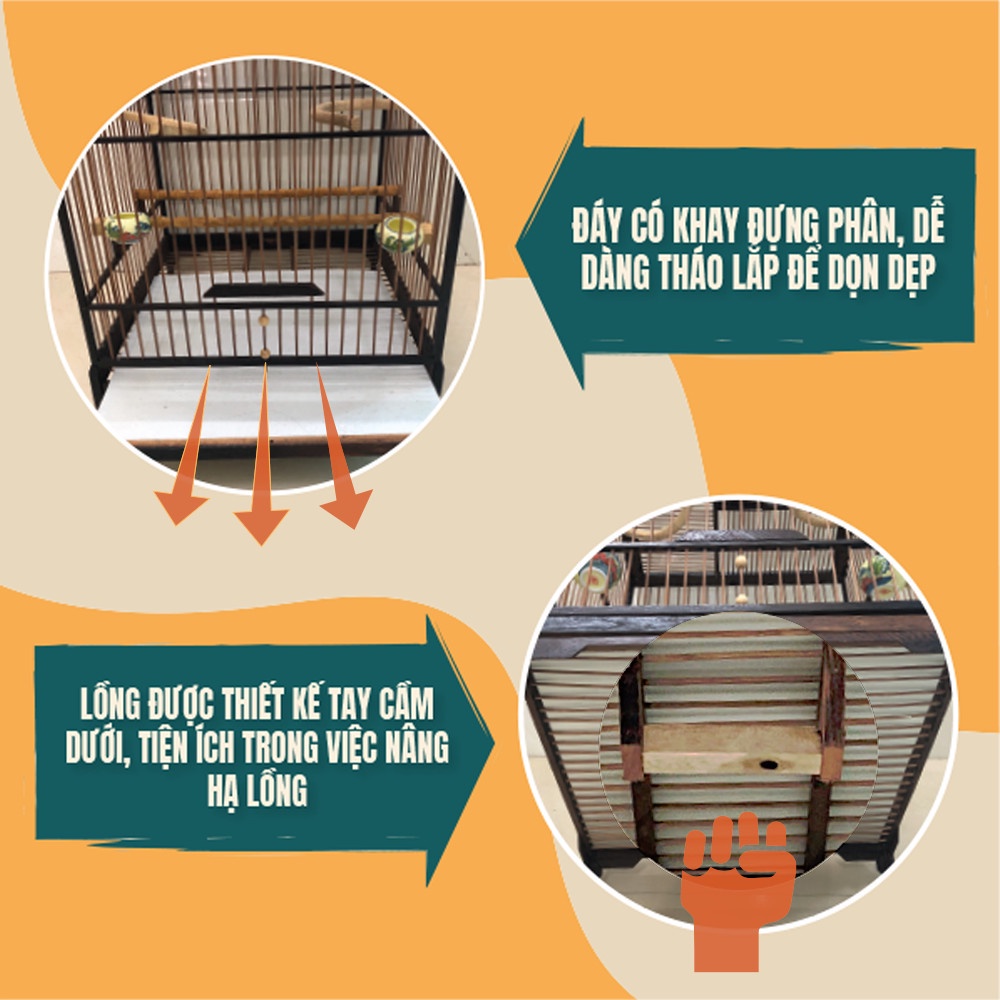 Khung lồng chim chào mào tự ráp,lồng vuông cao,vuông đấu,thái cao,thái đấu. Chất liệu gỗ mun,nan tre,trúc.size 37