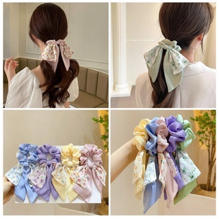 Cột tóc satin thắt nơ họa tiết hoa