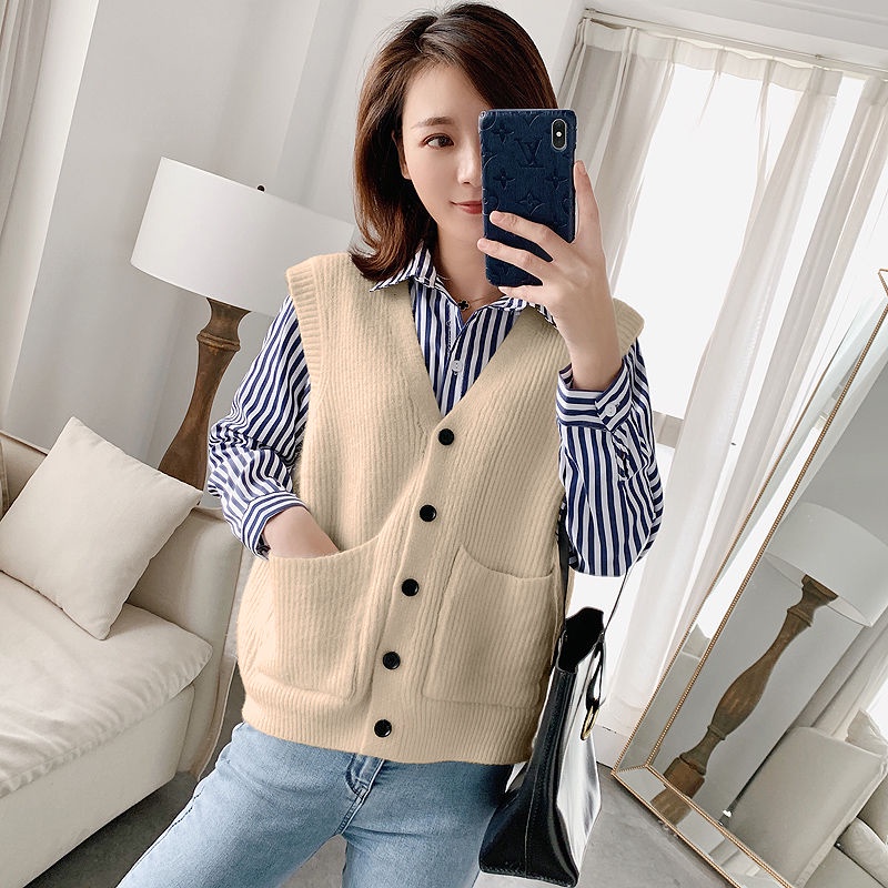 Áo khoác len cardigan không tay thiết kế mới thời trang theo phong cách hàn quốc dành cho nữ | BigBuy360 - bigbuy360.vn