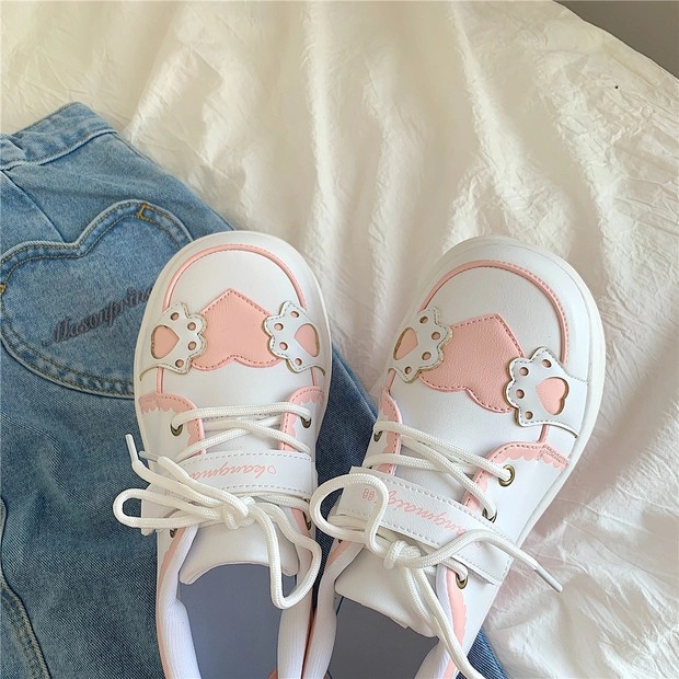 6:30PM Order Mã 076 Giày sneaker ulzzang dáng lolita mũi tròn đế bánh mì họa tiết chân mèo măng cụt cute màu pastel xinh