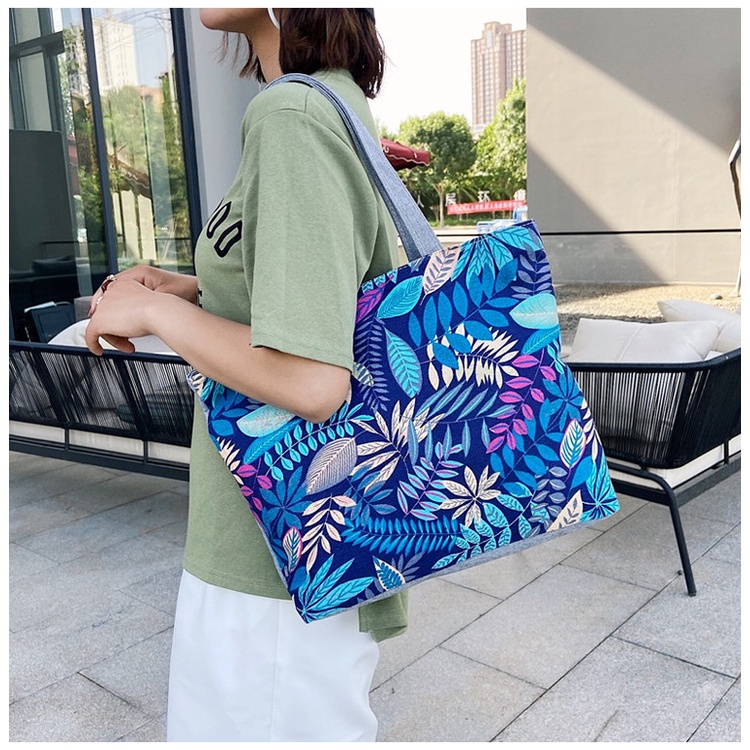 Phong Cách Hàn Túi Tote Vải Canvas Xách Tay Nữ Có Khóa Kéo Họa Tiết Thổ Cẩm To Công Sở Đựng Đồ Máy Tính Chơi Làm Học