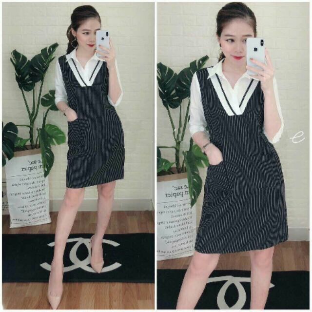 Đầm sọc 2 túi (kèm hình thật)