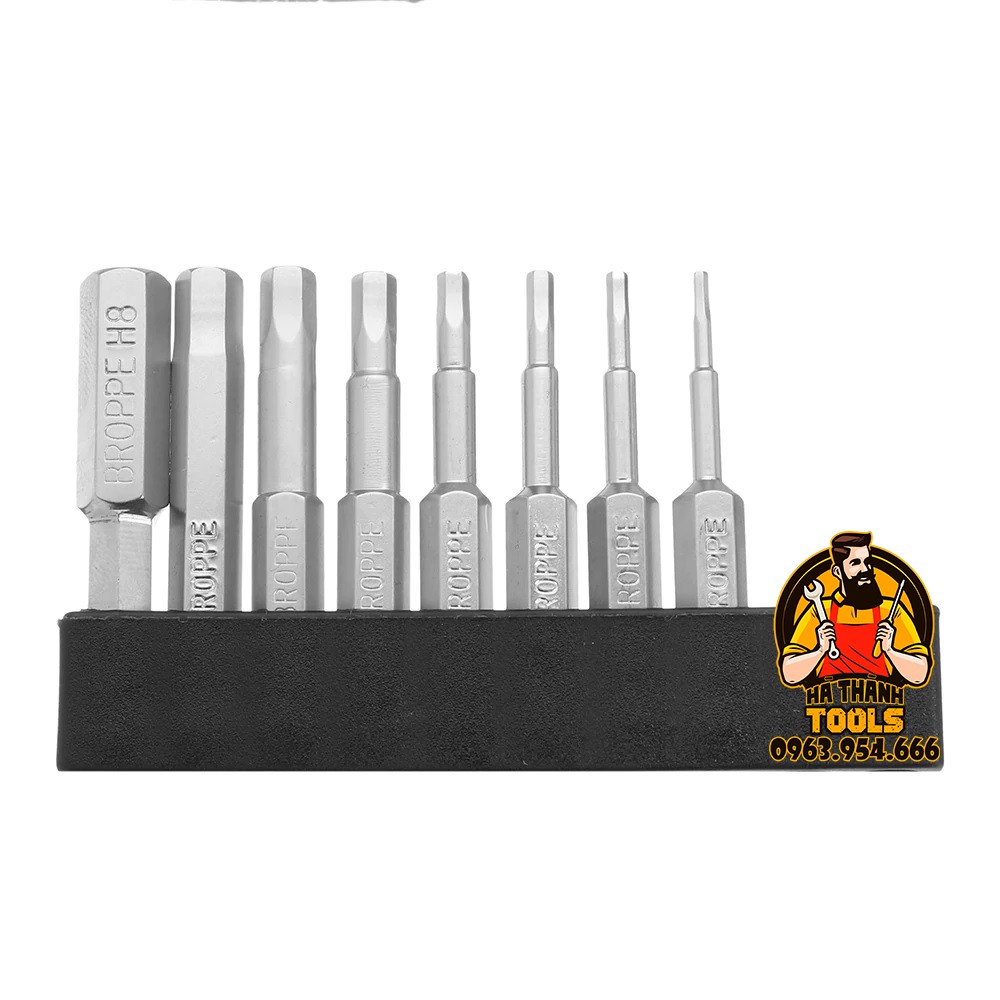 Bộ 8 Mũi Bắn Vít Lục Giác BROPPE 50mm Cho Khoan Pin, Khoan Điện H1.5 - H8