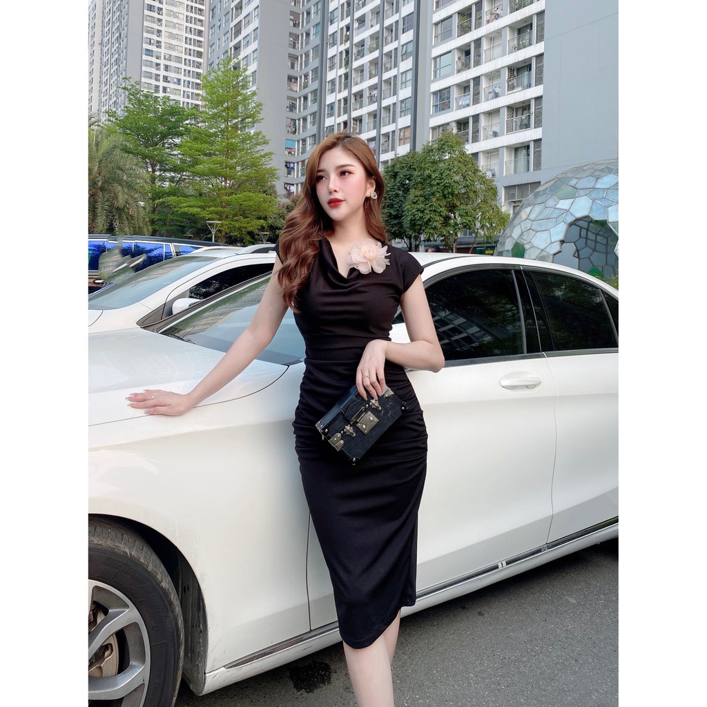 Đầm đen dáng dài ôm body tôn eo thiết kế cao cấp, tay ngắn sang chảnh dự tiệc | BigBuy360 - bigbuy360.vn