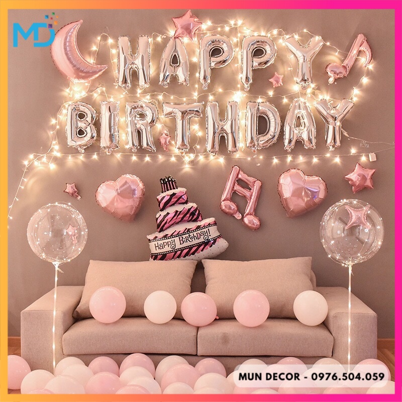 Set Bóng Trang Trí Sinh Nhật Tông Màu Hồng Dễ Thương Dành Cho Mọi Lứa Tuổi