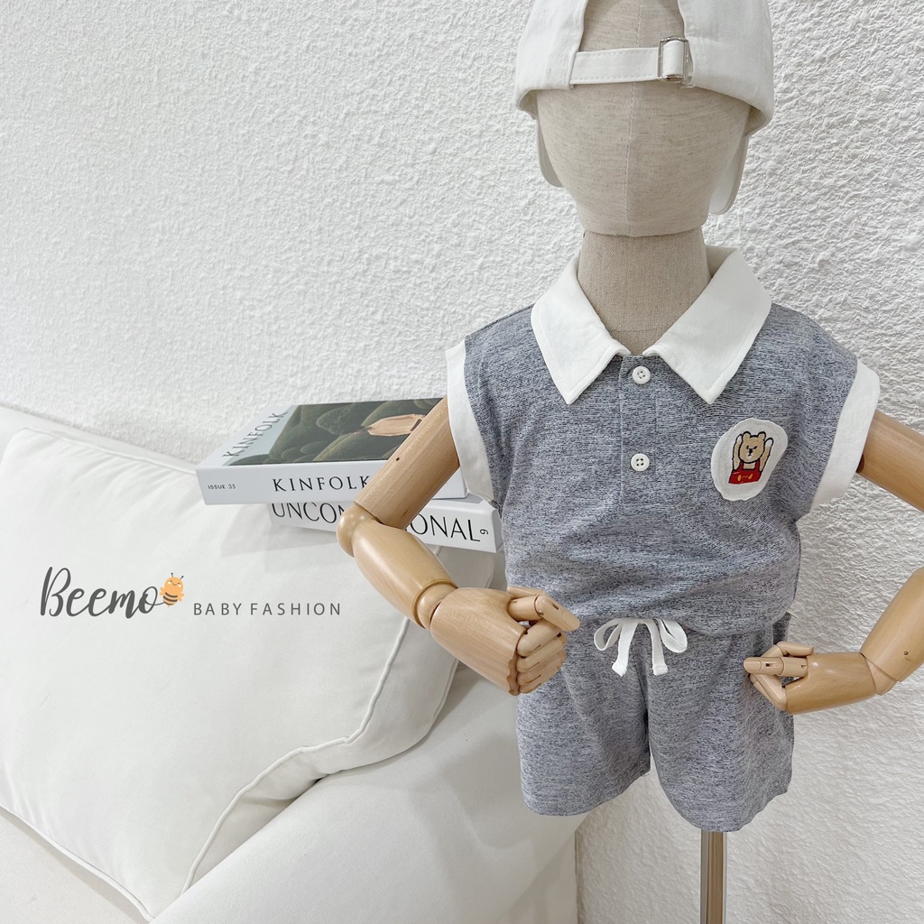 Bộ set quần áo Beemo chất cotton thoáng mát thêu gấu trước ngực 3 màu cho bé trai,bé gái từ 1 đến 6 tuổi - 22156BHH