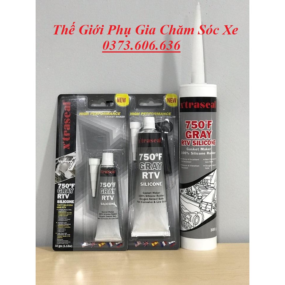 Keo chịu nhiệt, keo thế ron, keo tạo gioăng X'traseal 750F Gray RTV Silicone 85gr chính hãng