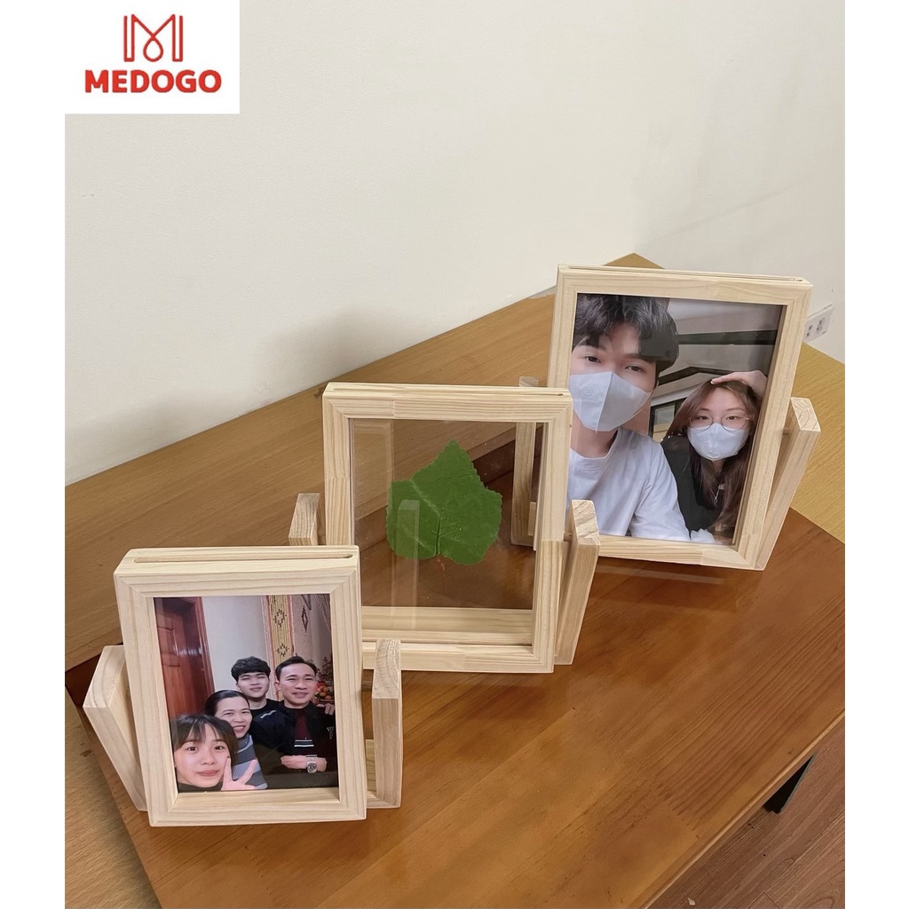 Khung ảnh gỗ MEDOGO để bàn xoay 360, gỗ thông nhập khẩu trang trí nhà cửa phong cách hiện đại