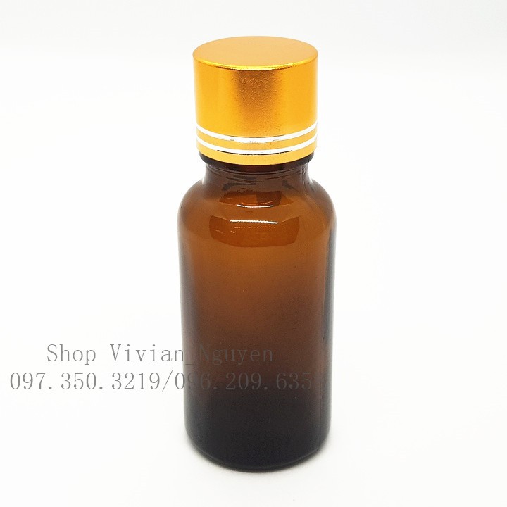 Chai lọ đựng tinh dầu nhỏ giọt 10ml, thủy tinh nâu, nắp nhôm vàng