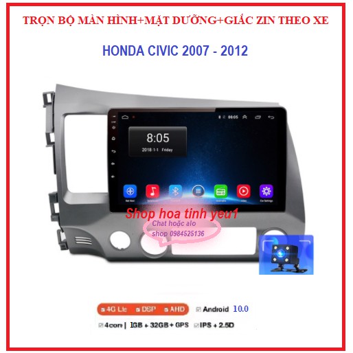 [Hỗ Trợ Lắp Đặt]Combo Màn Hình Android và mặt dưỡng Theo Xe HONDA CIVIC  2007-2012 có tiếng Việt dùng sim 4G hoặc wifi.
