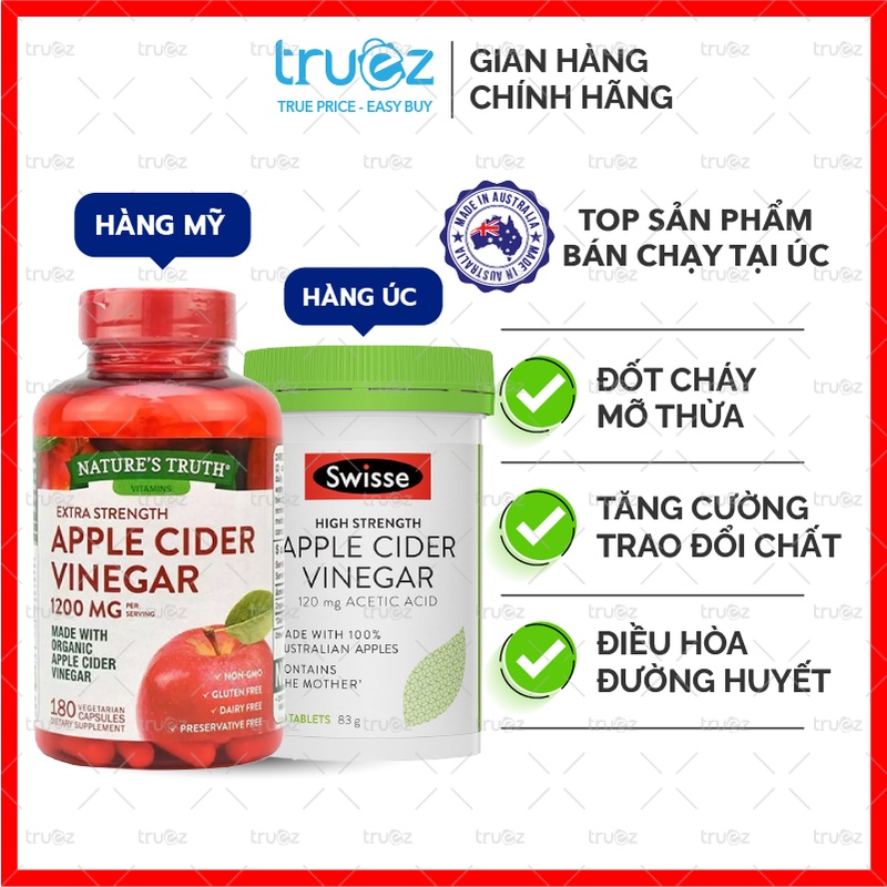 Viên Giấm Táo hỗ trợ giảm cân Swisse Apple Cider Vinegar [Chính hãng]