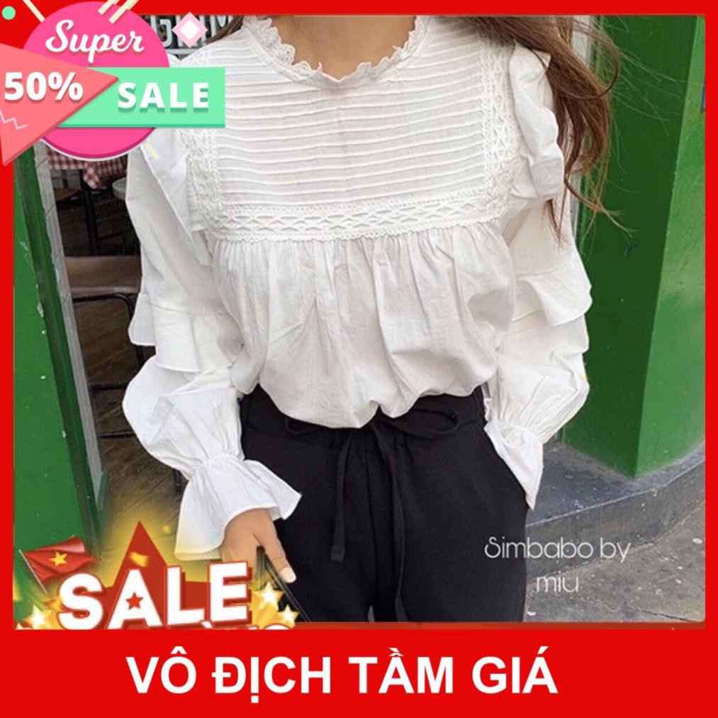 [Bão Sale] Áo Sơ Mi Cổ Trụ Bèo Tay Bồng Siêu Đẹp LN67