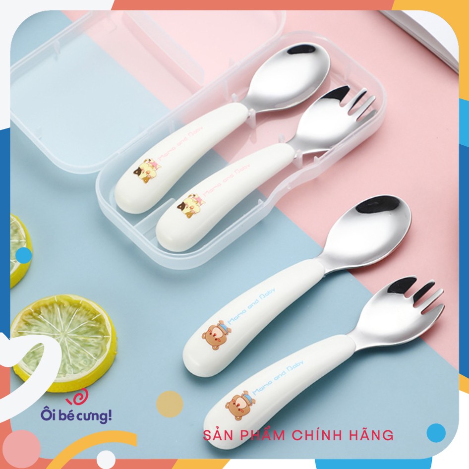 [TẶNG HỘP ĐỰNG] THÌA DĨA INOX ĂN DẶM MAMA BABY DÀNH CHO BÉ