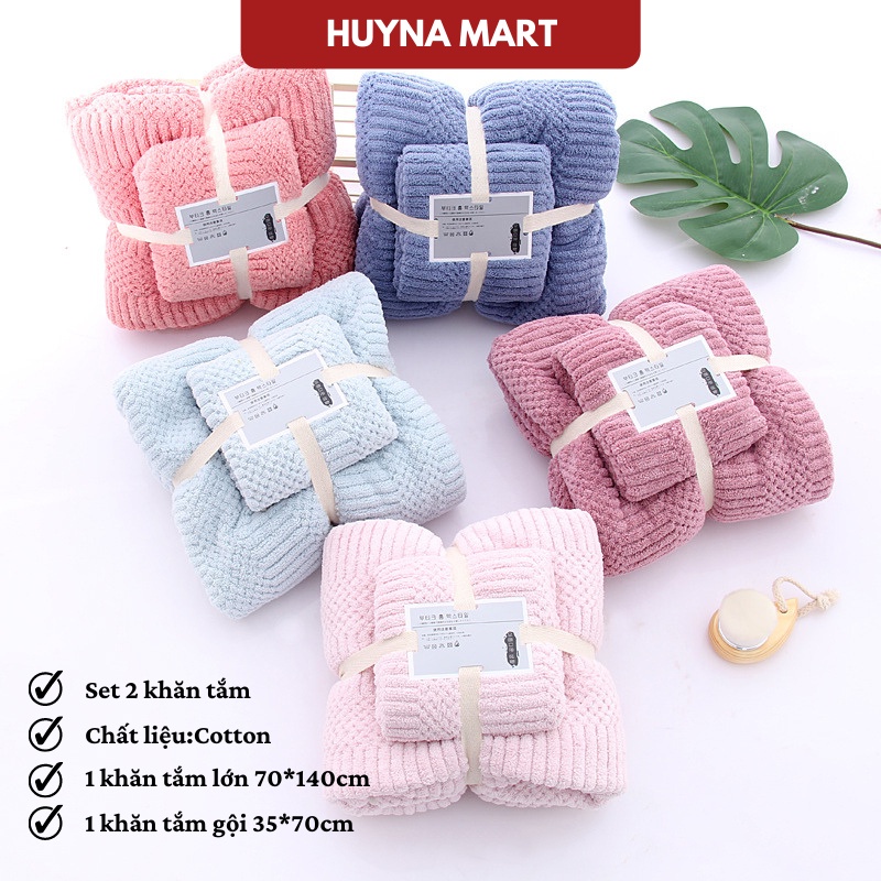 Set 2 Khăn Tắm Lông Cừu Xuất Hàn Cỡ Lớn Siêu Mềm Mịn Thấm Hút Nước Mới HUYNA MART NT09