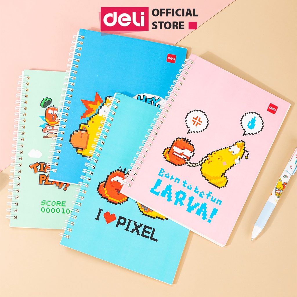 Sổ tay ghi chép A5 gáy xoắn 120 trang Deli hình con sâu - Kẻ ngang - Màu ngẫu nhiên - ELA560