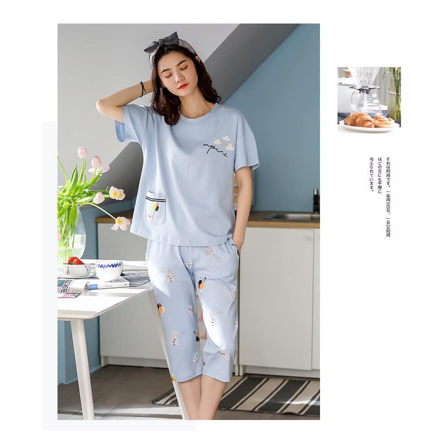 Bộ cotton mặc nhà Quảng Châu cộc tay quần lửng co giãn 4 chiều